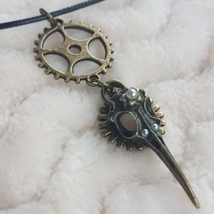 Raven Skull Necklace w/ Gears, Handcrafted NWOT